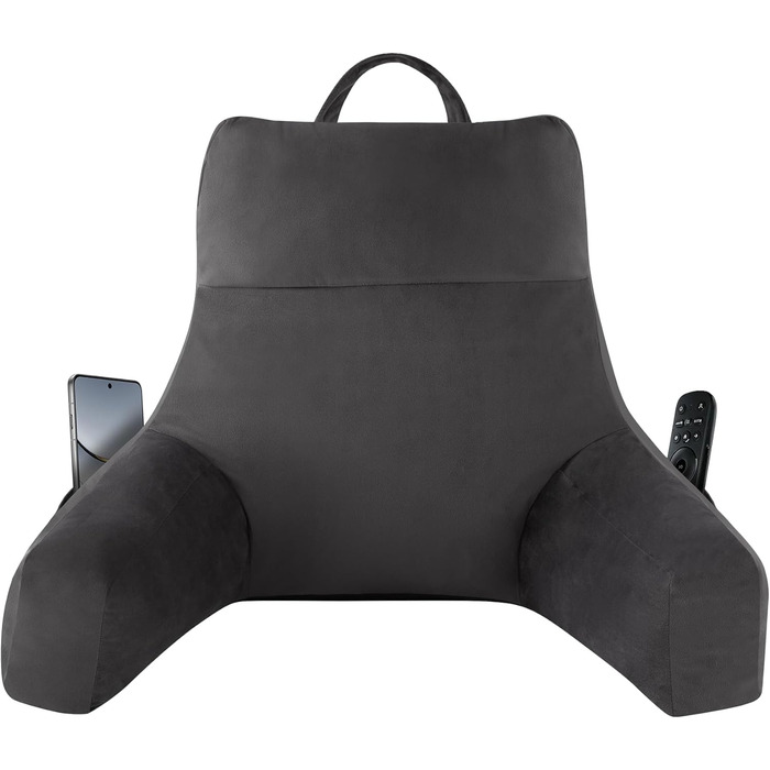 Підголовник для читання з підлокітниками для дорослих, подушка для спини для сидіння в ліжку, нарізана подушка для спини з піною з пам'яті з кишенями та знімним, пральним чохлом, для відпочинку, перегляду телевізора