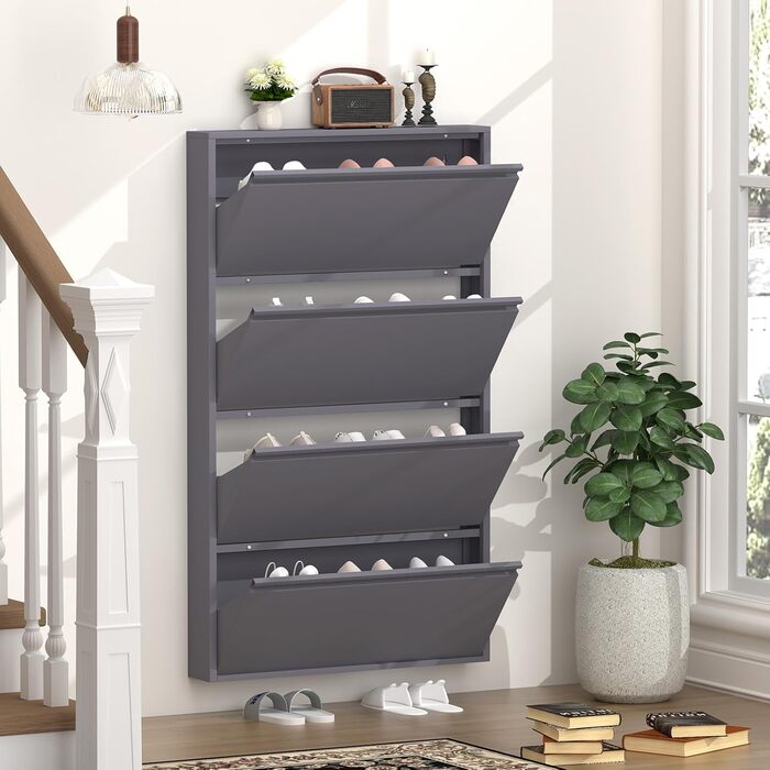 Чорний настінний органайзер для взуття GREATMEET з 4 висувними ящиками, вузький, для передпокою