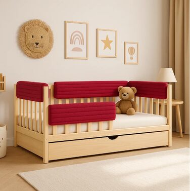 Захист для ліжечка дитячого бордюром: бортик-подушка від випадання (бордовий, 70 см)