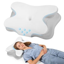 Ортопедична подушка для сну з Memory Foam - для бокових, спинних та животоположних позицій. З покриттям з льонової тканини (білий, сірий)