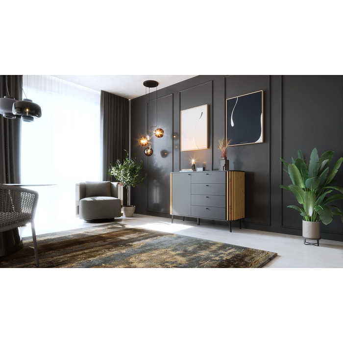 Комод Newroom Wild Oak Grey - 92x88x40 см - Сучасний Сервант для вітальні/спальні/їдальні