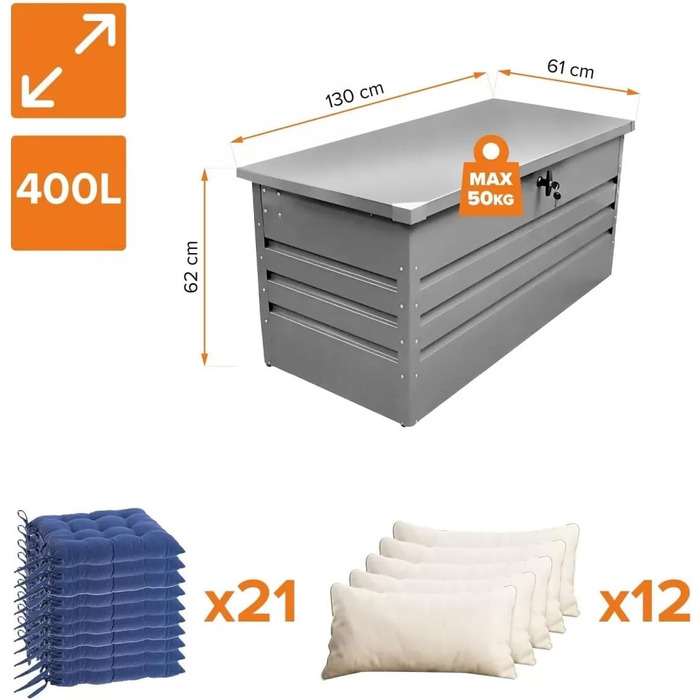 Водонепроникна садова скриня Grindi Morus 400л для подушок, інструментів, зберігання на балкон, терасу, в садок - сіра