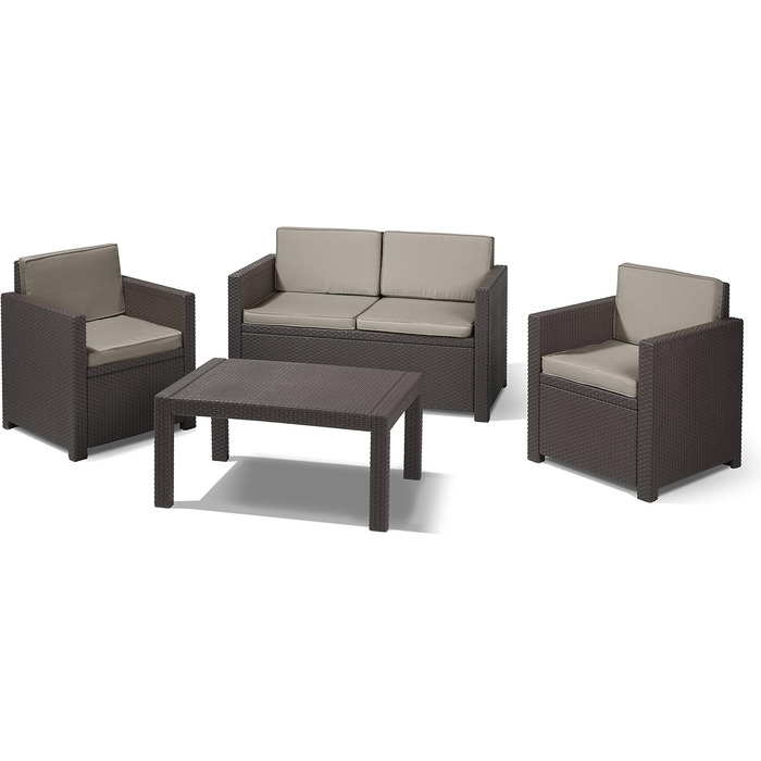 Садовий диван Allibert Victoria 2-місний ротанг коричнево-бежевий з подушками, вуличний, вологостійкий 129x63x77 см