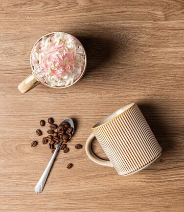 Набір посуду GBhome з каменю, 12 предметів, для 4 осіб, ручна робота, з реактивною глазур'ю, безпечний для мікрохвильової печі та посудомийної машини (Cappuccino, 6 чашок)