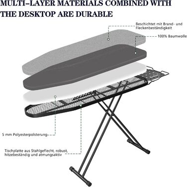 Складна парова прасувальна дошка Aoufottes з полицею для праски, нековзні ніжки, 110x34см