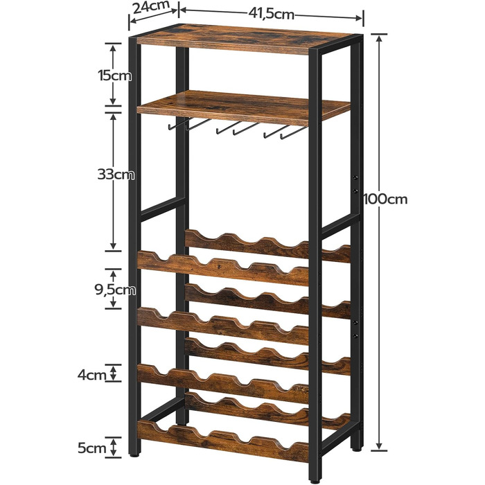 Стеллаж для вина HOOBRO: органайзер для 16 пляшок з тримачем для келихів, для кухні, бару, ресторану