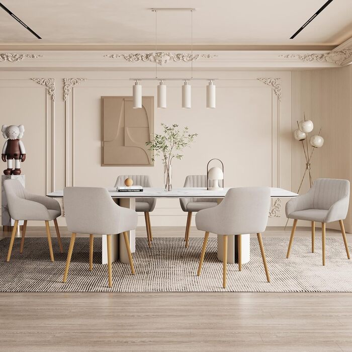 Комплект з 4-х обідніх стільців з підлокітниками, бежевий, з дерев'яними ніжками, з м'яким сидінням, для кухні та вітальні