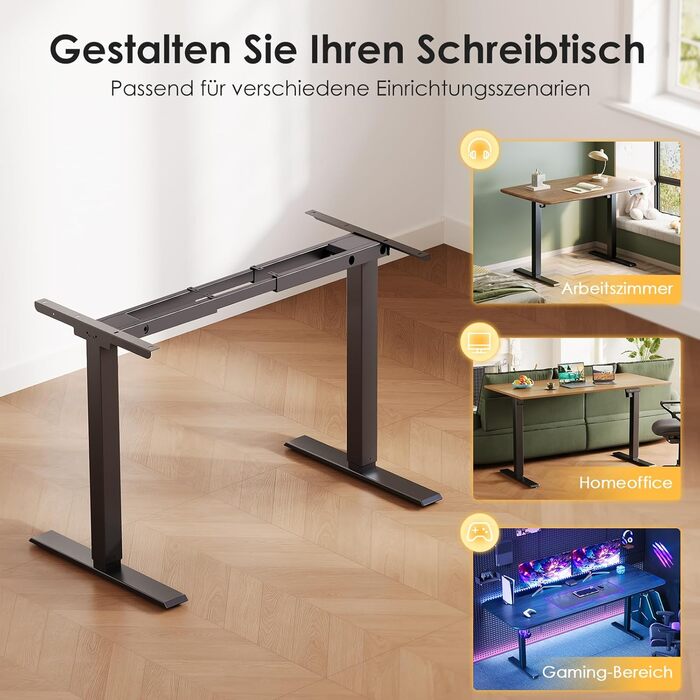 Регульований стіл OffiGo з 2 моторами: чорний, USB-C, 100-200 см, 3 пам'яті