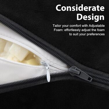 Подушка для читання з підлокотниками для дорослих, спинка для сидіння в ліжку, подушка з подрібненим пінополіуретаном з кишенями та знімним, пральним чохлом, для відпочинку, перегляду телевізора (Чорний, Стандартний L(20 дюймів))