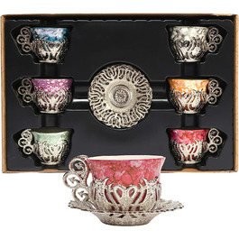 Набір порцелянових чашок для еспресо з турецької грецької арабської кави Alisveristime з 12 предметів (сріблястого кольору)