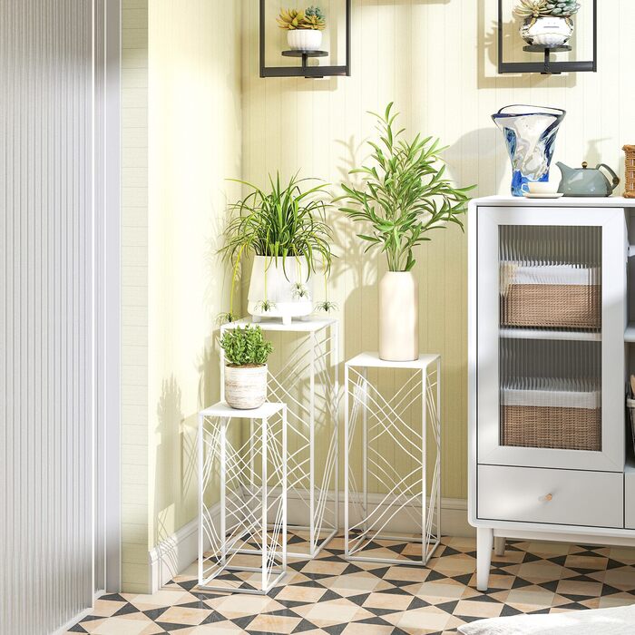 Набір з 3-х підставок для квітів, висотою 50/60/70 см, металевий квітковий стеллаж, що складається у стос