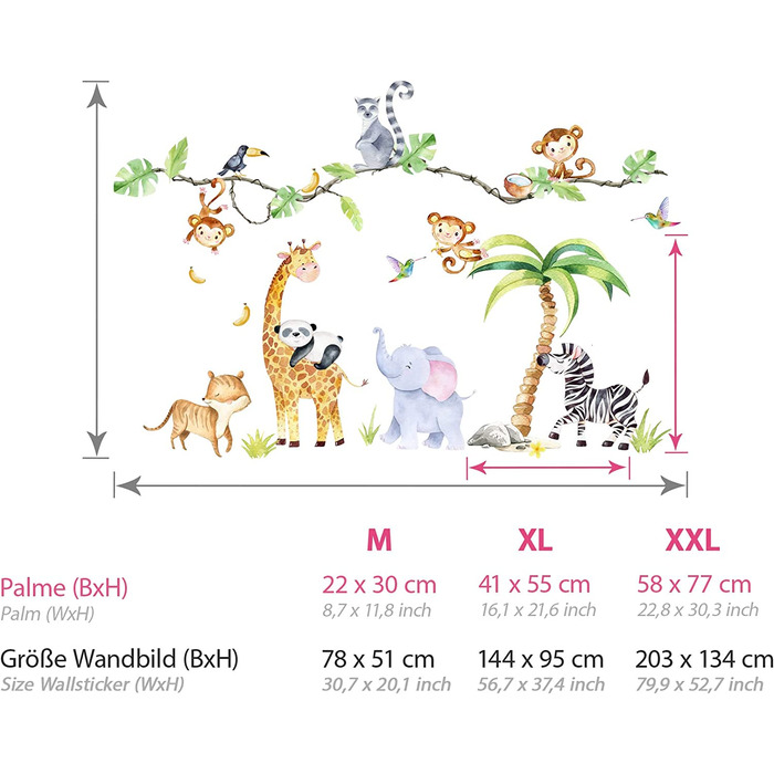 Набір настінних наклейок Grandora XXL у вигляді сафарі з тваринами, наклейка на стіну для дитячої кімнати, DL769-4