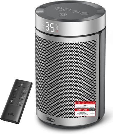 Електричний обігрівач Dreo Atom 316: тихий, 1500W, керамічний PTC, термостат, захист від перегріву та перекидання, таймер 12 год, для дому та спальні