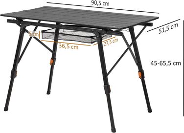 Стіл для кемпінгу CampFire складний 90,5 x 51,5 см Розкладний стіл з сумкою для перенесення, садовий стіл, дорожній стіл Регульований по висоті розкладний стіл, Відкритий стіл, Журнальний столик Балконний стіл, багатофункціональний стіл (чорний)