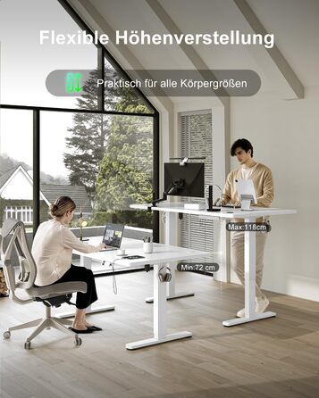 Електричний стіл Devoko з регулюванням висоти 200x80 см, білий, з USB-C зарядкою та органайзером для кабелів