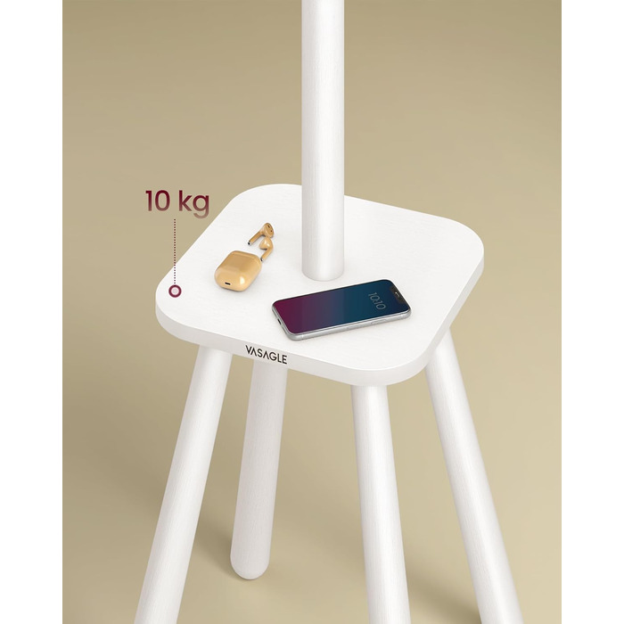 Вешалка для одежды VASAGLE RCR033B01 (Облачно-белый) с 8 крючками и полкой, 170.5 см, для прихожей, спальни