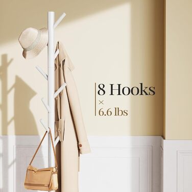 Підвісна шафа Pipishell для одягу, вішалка для курток, 8 гачків, природа (білий)