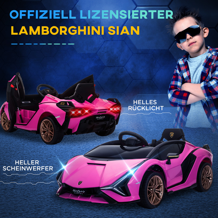Дитячий електромобіль HOMCOM Lamborghini, 3-5 км/год, з дистанційним керуванням, для дітей 3-5 років, рожевий