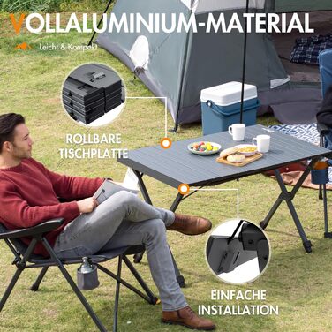Складаний кемпінговий стіл PORTAL з регулюванням висоти, алюмінієвий, 108 x 71 см, легкий стіл для пікніка, саду та подорожей, чорний