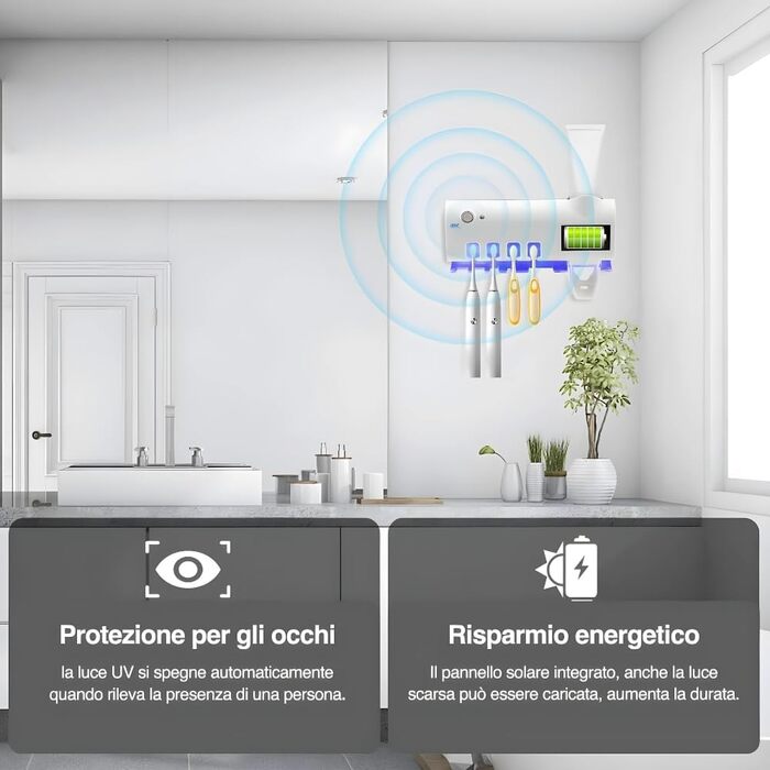 Тримач для зубних щіток для дезінфекції S.I.C UV зі світлодіодом, автоматичний дозатор зубної пасти, основне відділення для 4 зубних щіток