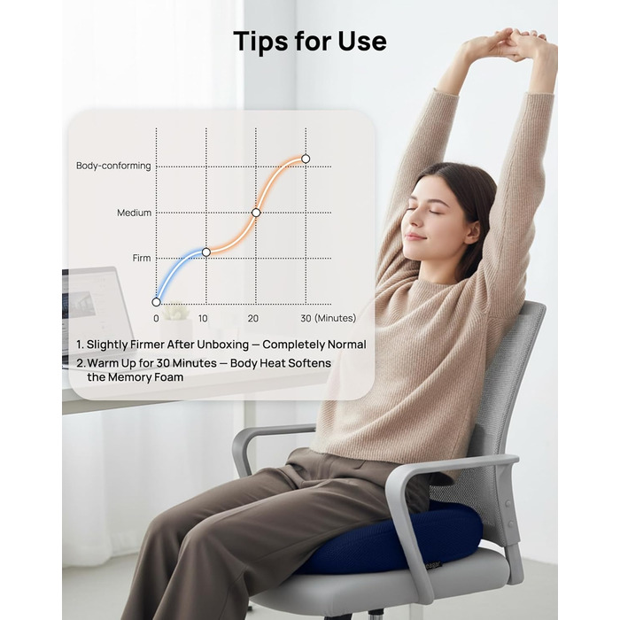 Ортопедична подушка-кільце Feagar: ергономічний сидіння-пончик для копчика, геморой та ішіасу, посилена (90-140 кг), темно-синя