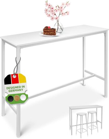 Барний стіл BeFair з дуба та білого кольору, 120x40x100 см, з підніжкою, індустріальний дизайн, металеві ніжки – комфорт та стабільність