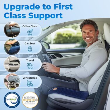 Ортопедична подушка для сидіння TOP COMFORT 2024 для болю в попереку, куприку та ішіасу. Подушка з піною-пам'яттю та гелем для зняття тиску та болю. Темно-сірий колір