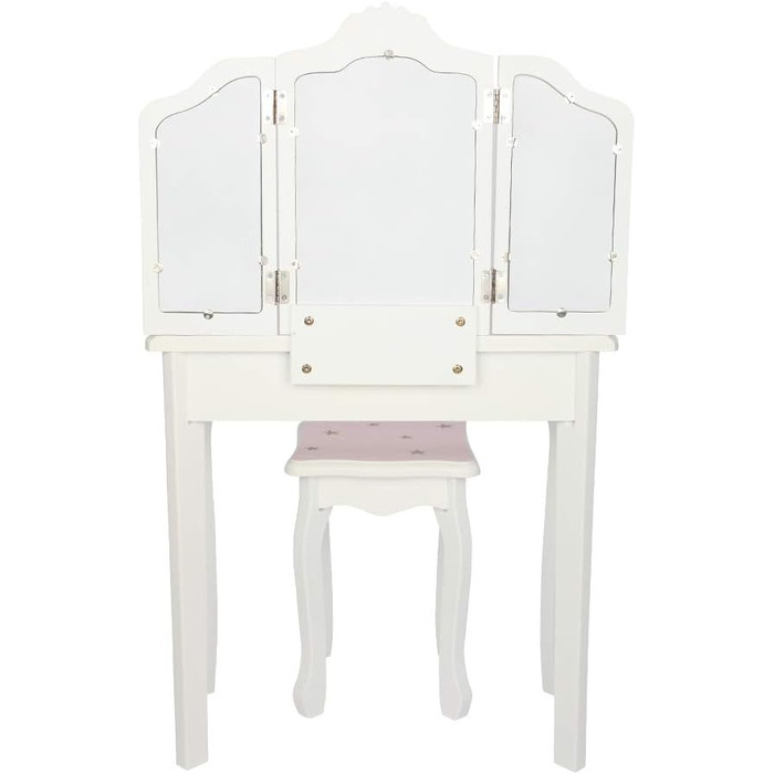 Дитячий туалетний столик LEADZM з пуфом для дівчаток, з двома дзеркалами 180°, комод з шухлядою, для дітей 3-9 років (білий & рожевий)
