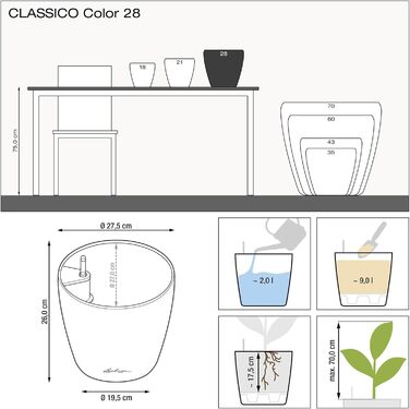 Горщик для квітів LECHUZA CLASSICO Color 28 сірий, 13204, 28.5x28.5x26 см