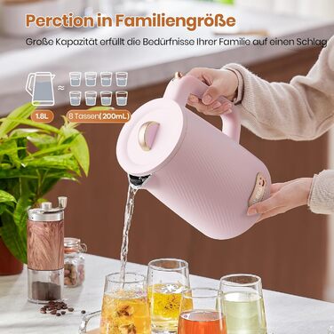 Електричний чайник OLEGA 1.8L, 1800W, нержавіюча сталь, рожевий, з автовимкненням