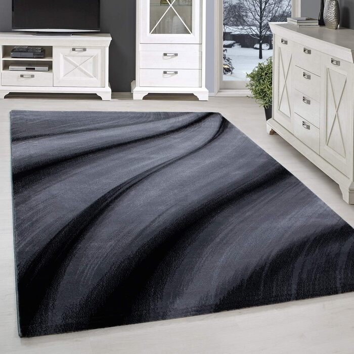 Килимок SIMPEX для вітальні передпокою сучасний абстрактний хвильовий дизайн - килимок для кухні з коротким ворсом дуже м'який легкий догляд для спальні килимок для передпокою - кухонний килимок, що миється (240 x 340 см, чорного кольору)