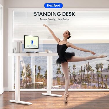 Електричний регульований стіл FLEXISPOT з підняттям, з USB та ящиком, скляна панель 120 x 60 см (сніжно-білий)