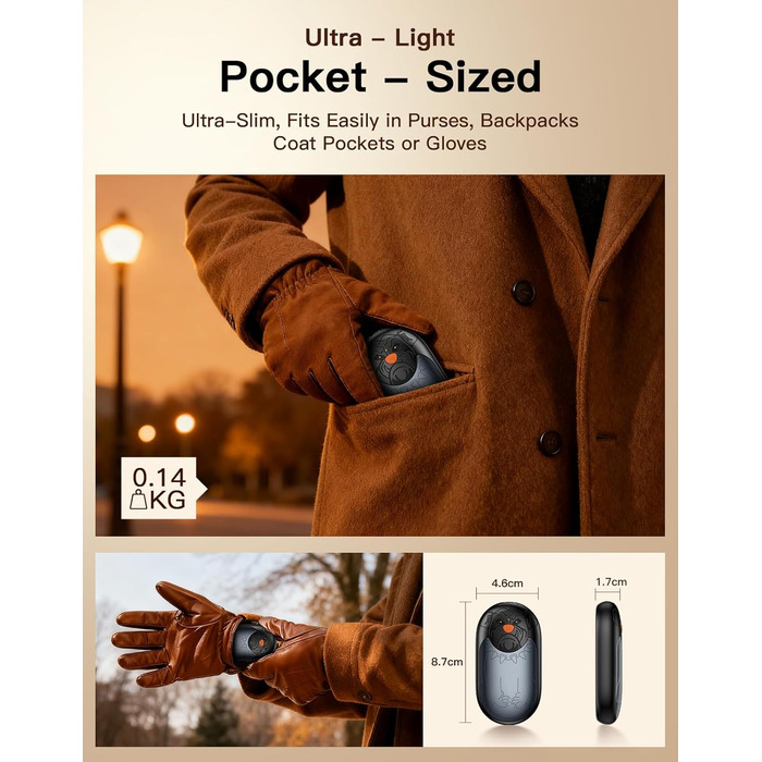 Електричний гріє для рук 2 шт. | Перезарядний кишеньковий гріє з 3 режимами нагріву, 6000mAh | Для жінок, чоловіків, кемпінгу, полювання, гольфу (Сірий)