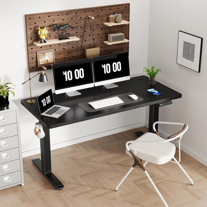 Електричний стіл 140x60 см: регульована висота, цільна стільниця, комп'ютерний стіл, без швів (чорний)