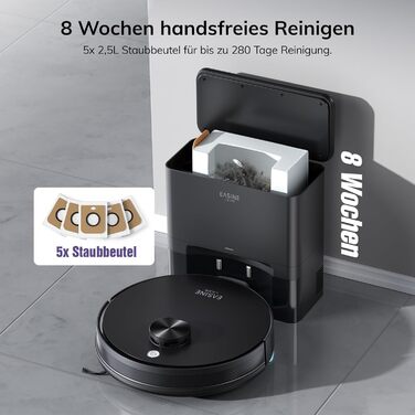 Робот-пилосос з функцією миття підлоги, автоматична станція самоочищення, лазерна навігація, зони заборони, 5000Pa, 5*2.5L мішки для пилу, 180 хвилин роботи, керування через додаток, для твердих підлог, килимів та шерсті тварин, S20