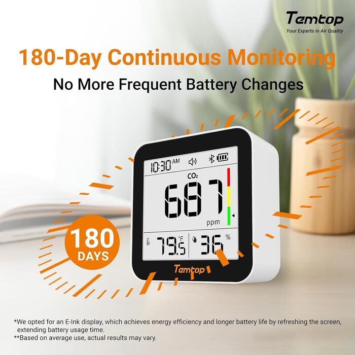 Temtop C10-2ND: Монітор CO2 з Bluetooth, вимірювання температури та вологості, з App, для дому та офісу