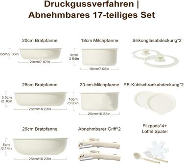 Набір посуду MDHAND 17 частин з гранітною емалевою поверхнею, антипригарне покриття, знімні ручки. Включає сковорідки, каструлі та супові горщики для приготування, смаження та тушкування.