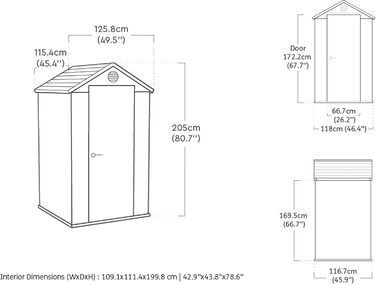 Сарай садовий Keter Darwin 4x4 м², сірий - пластиковий, з вентиляцією та дверима для інструментів 25x184x205 см