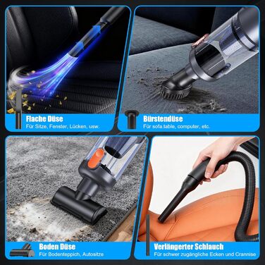 Акумуляторний ручний пилосмок Handstaubsauger 26000 Па, бездротовий автомобільний пилосмок 4-в-1 з безщітковим двигуном, HD-дисплеєм та LED-підсвіткою, помаранчевий