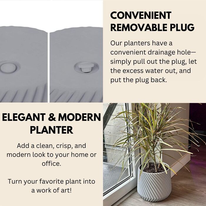 Квітчар Fox & Fern Großer: великий горщик для квітів з бетону 30,5 см з 3D-текстурою та дренажем