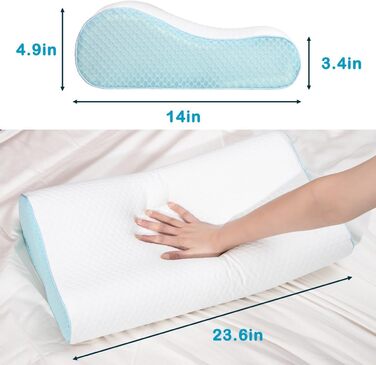 Подушка для шиї Enighs для зняття напруги, подушка з memory foam, ергономічна подушка для шиї для тих, хто спить на боці, спині та животі з охолоджувальними чохлами (24'L x 14'W x 5'H-2)