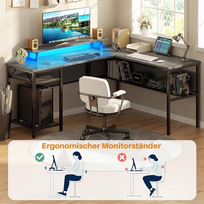 L-подібний ігровий стіл, 141x117x76 см, з полицею, для дому, офісу, навчання, ігор (гранатовий дуб)