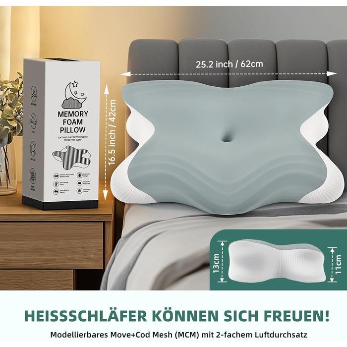 Подушка для сну на боці Rokehr, подушка для шиї, подушка з піною з пам'яті, подушка для підтримки шиї, подушка для сну на спині, животі та боці