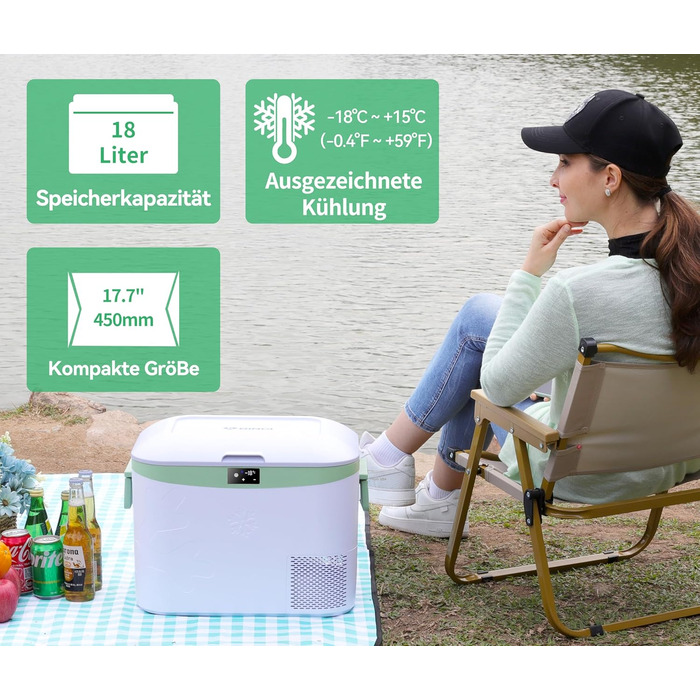 Автохолодильник BINGI 18л портативний 12/24V та 230V, термобокс для авто, кемпінгу, дому (від +15°C до -18°C)