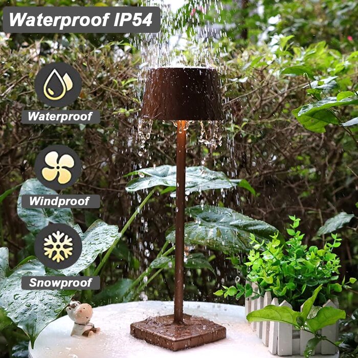 LED настільна лампа бездротова, 6000mAh, IP54, алюміній, сенсорне керування, тепле світло, для спальні, кав'ярні, ресторану (коричнева)