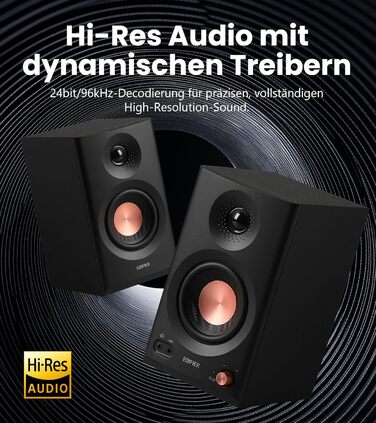 Edifier MR3 - Компактні студійні колонки 2.0, Hi-Res Audio, Bluetooth 5.4, RCA, AUX, керування через додаток, 2 x 18W, Чорний