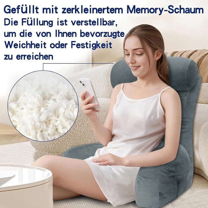 Підлогове крісло-мішок для читання з підлокітником, сіре, 65x30 см