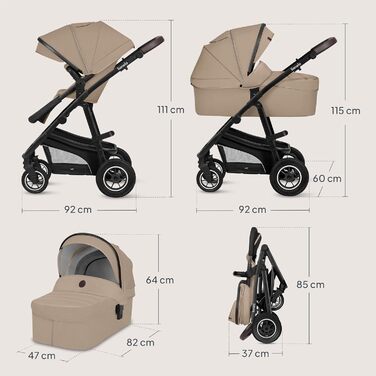 Дитяча коляска Lionelo Bianka 3 в 1 до 22 кг з автокріслом, складна, система подорожей, регулювання спинки, колеса 360°, амортизація, великий капюшон (BEIGE SAND)