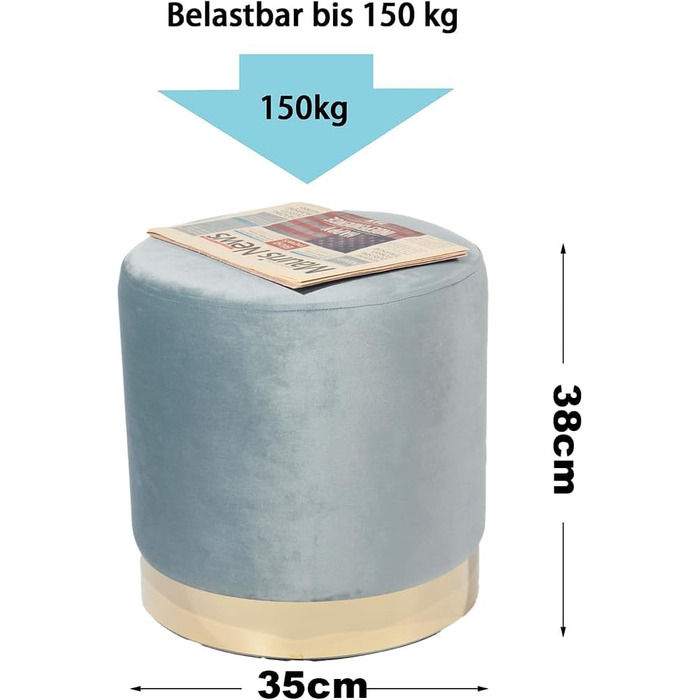 Табурет оксамитовий Zedelmaier круглий, сучасний м'який табурет, макс.150кг, 37x37x41.5см, світло-зелений, без місця для зберігання