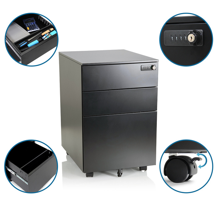 Контейнер на колесах COLOR OS I, метал, чорний колір з кодовим замком, hjh OFFICE